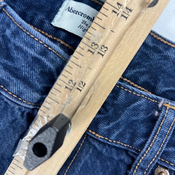Abercrombie Fitch Jeans Womens 32x27* High Rise Loose Blue Raw Hem Denim Tag 31S - Picture 15 of 16
